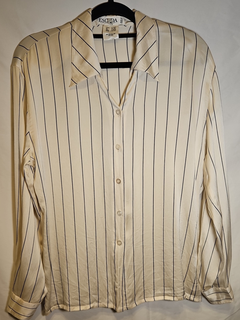 Vintage Escada Margaretha Ley Womens 40 Ivory 100% Silk Pinstripe Blouse
